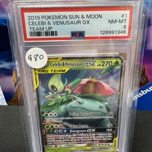celebi and venusaur GX 1 psa 8 Pokemon card