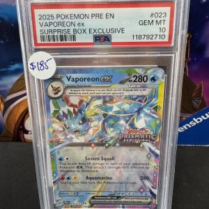 Vaporeon ex prismatic stamp 023 PSA 10 Pokemon card