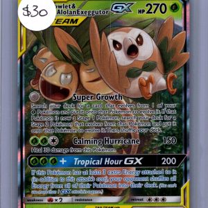 Rowlet and Alolan Exeggutor GX 1/236, Unified Minds Pokemon card