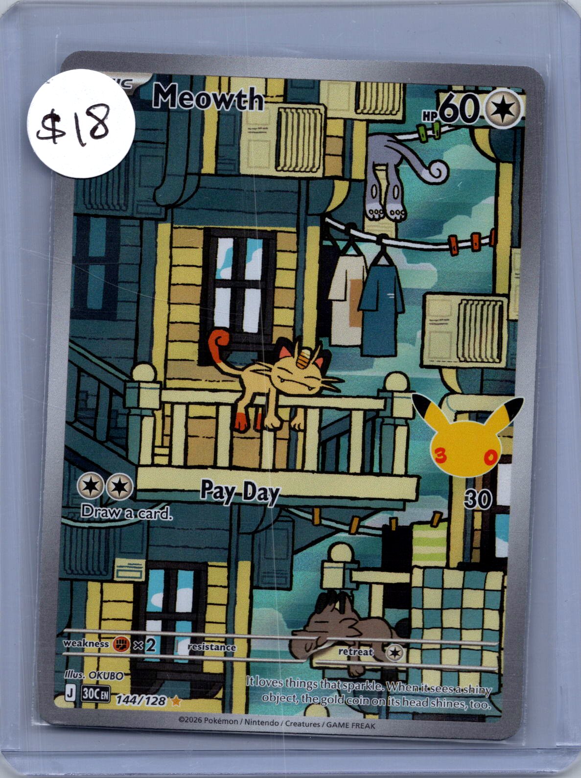 meowth 144/128 30th Pokemon card